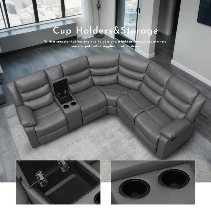 gray faux leather manual recliner sectional