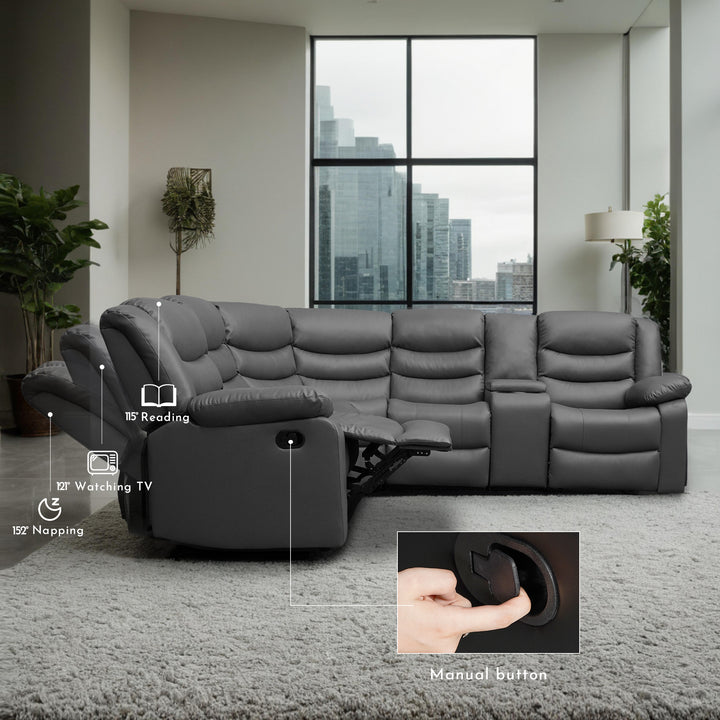 gray faux leather manual recliner sectional