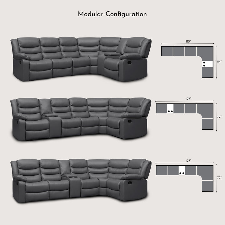 gray faux leather manual recliner sectional