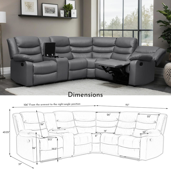 gray faux leather manual recliner sectional