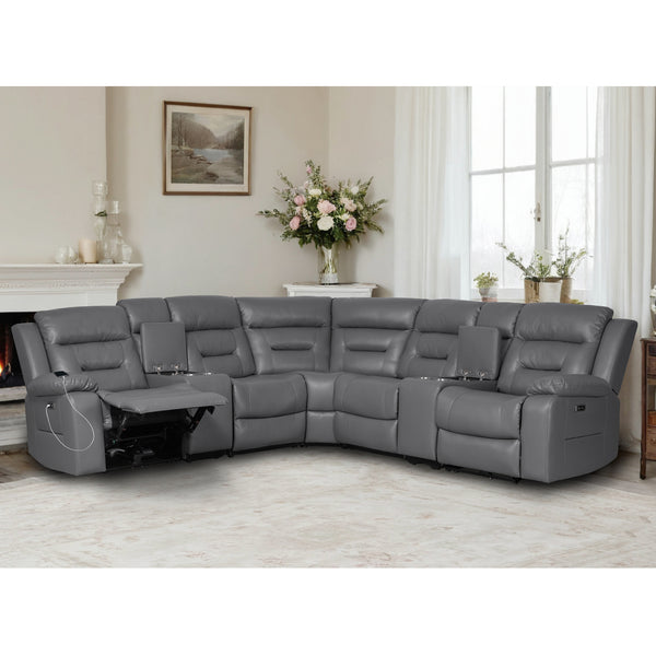 gray faux leather power recliner sectional 