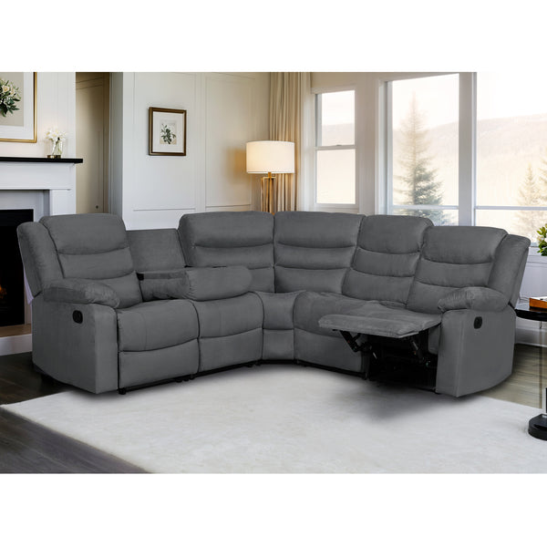 gray manual suede recliner sectional