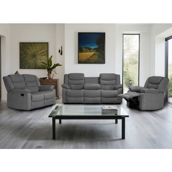 gray suede manual reclining sofa set