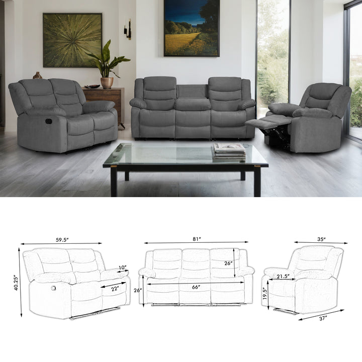 gray suede manual reclining sofa set