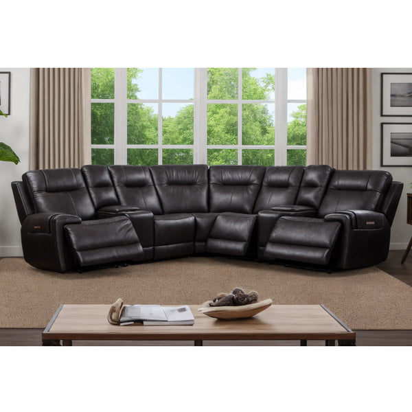 Riga Leather Power Reclining Sectional with Adjustable Headrest & Lumbar